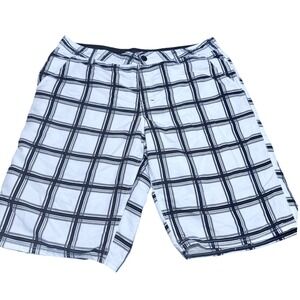 Tony Hawk Board Shorts Woven Plaid White Black 38 Skate Surf Swim